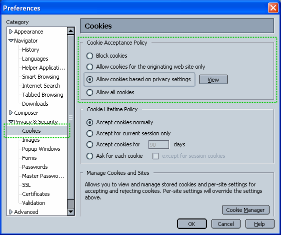 Netscape configuration dialog