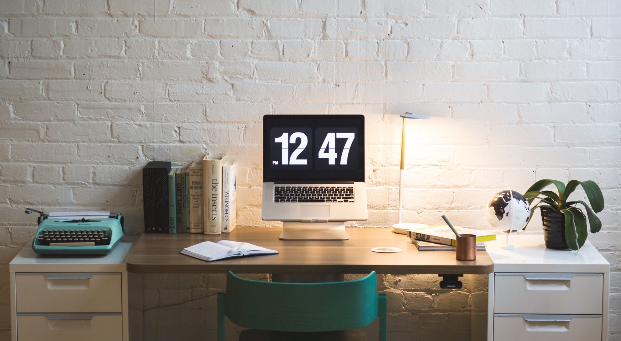 Desk with computer